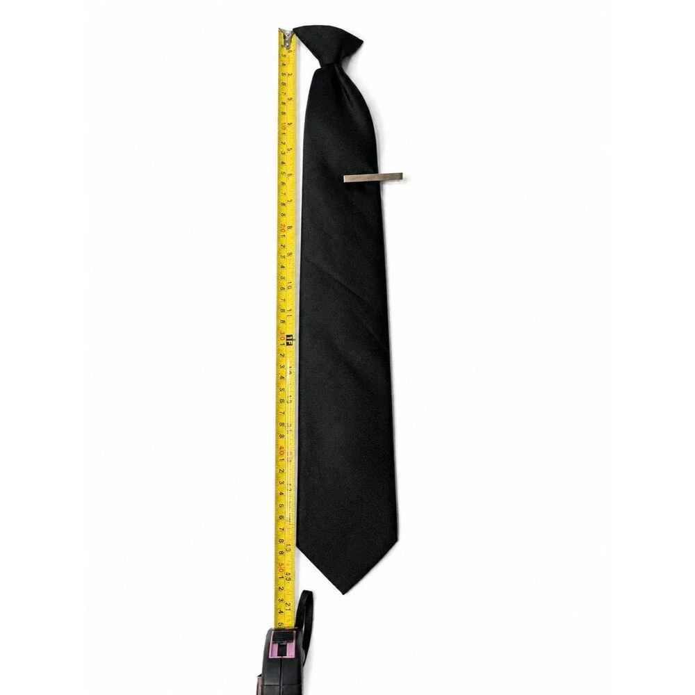 Puritan Black Skinny Necktie Tie Bar Clip Men's Pre-Tied Adjustable EUC 57x2.5